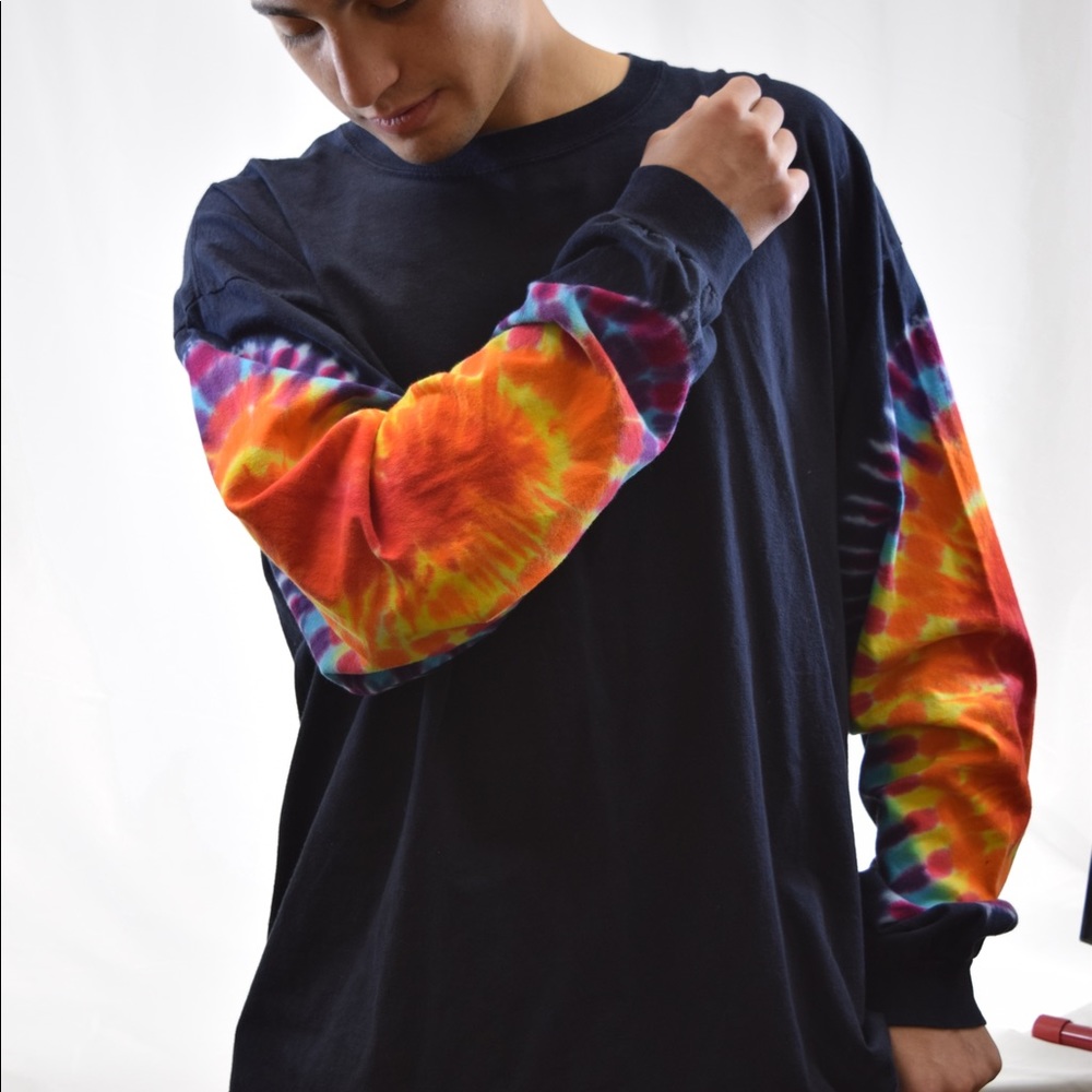 Navy Blue Base Tie Dye - Sleeved Long Sleeve Tee